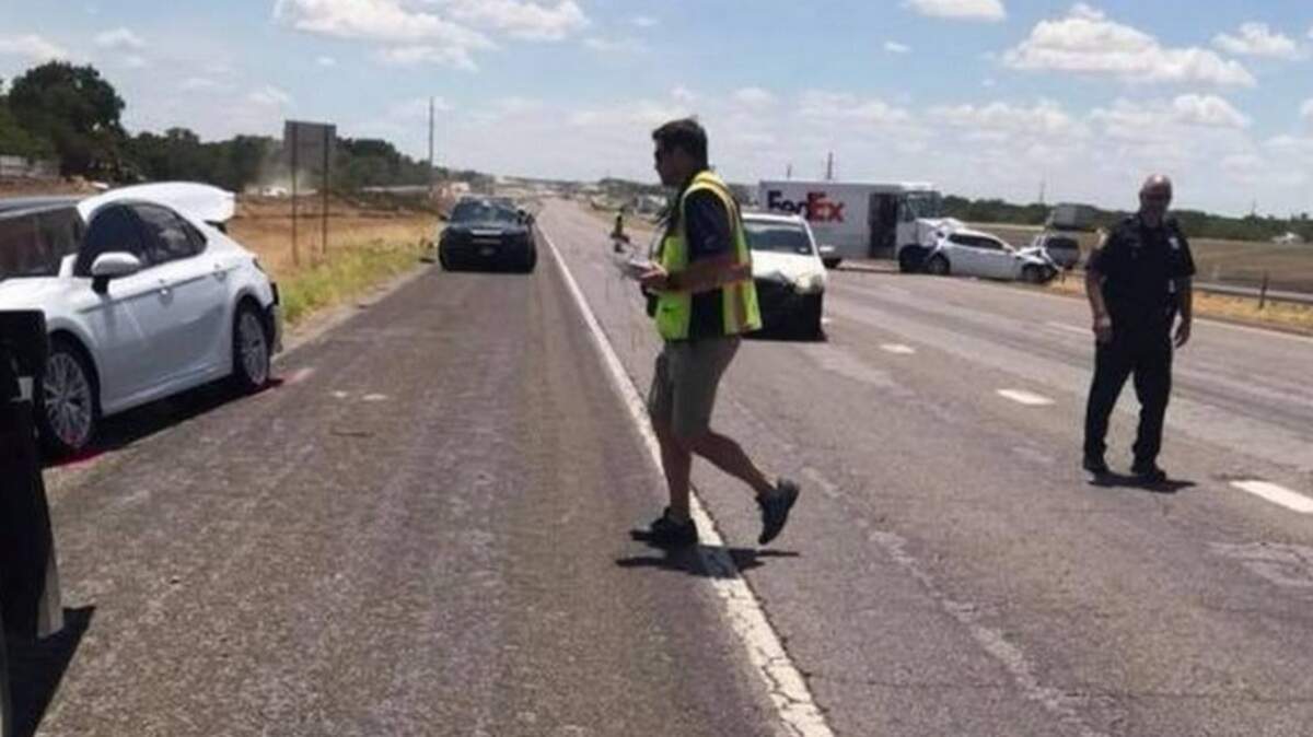 A North Richland Hills woman was killed Tuesday in this chain reaction wreck on Interstate 35W in north Fort Worth, authorities said.