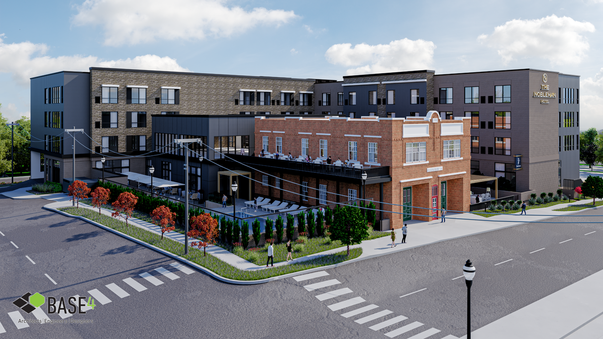 A rendering of what the exterior of the Nobleman Hotel at 503 Bryan Ave. in Fort Worth will look like when it is complete. An over 100-year-old firehouse has been incorporated into the property.