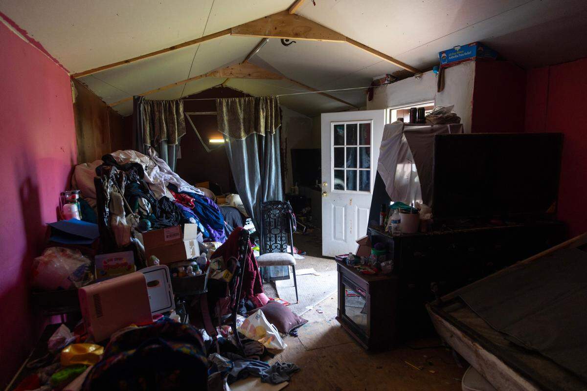 Inside of the shed identified as the last known residence of Noel Rodriguez-Alvarez, 6, built behind a home in Everman, Texas, on Tuesday, March 28, 2023. Noel has not been seen since November 2022, and police thoroughly searched the home during their investigation.