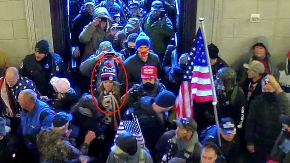 Jenna Ryan (circled), a Frisco, Texas, real estate agent, is shown going inside the U.S. Capitol building during the Jan. 6 riot, according to the FBI.