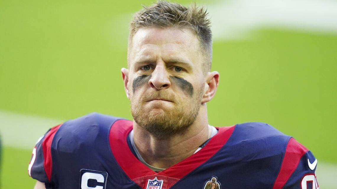 Houston Texans defensive end J.J. Watt (99) is seen during pregame warmups before an NFL football game against the Tennessee Titans, Sunday, Jan. 3, 2021, in Houston. (AP Photo/Matt Patterson)