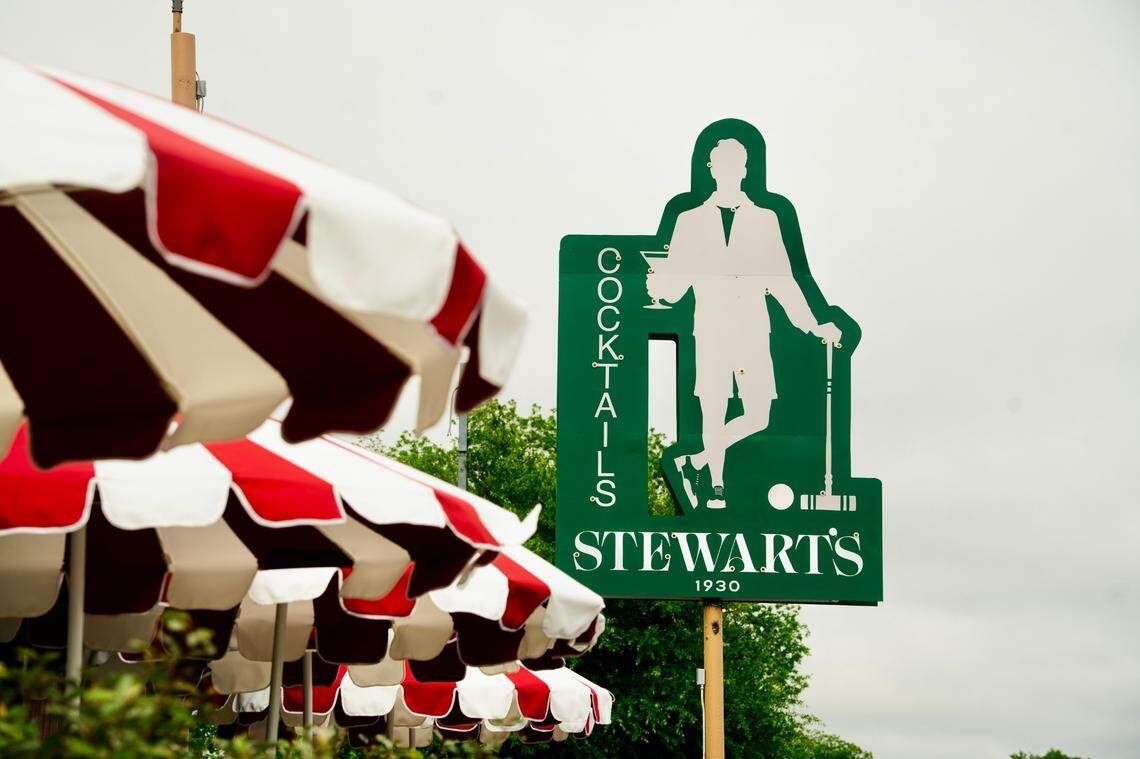 The sign at Stewart’s Croquet & Cocktails says “1930,” which is the year chef Tim Love’s late father, Stewart, was born. As seen April 30, 2025,