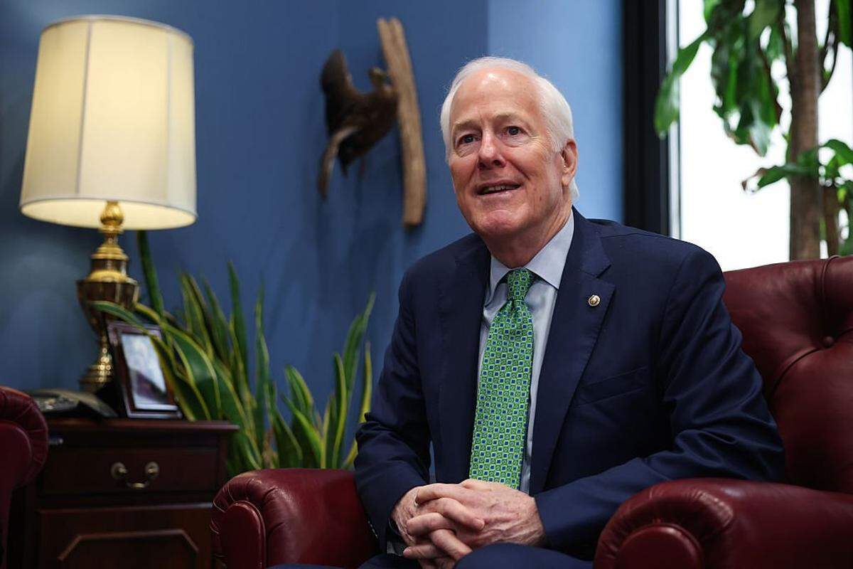 WASHINGTON, DC - APRIL 07: U.S. Sen. John Cornyn (R-TX) during his meeting with Customs and Border Patrol Commissioner nominee, Rodney Scott in the Hart Senate Office Building on April 07, 2025 in Washington, DC. Scott served in both the Trump and Biden administrations as the 24th chief of the United States Border Patrol from 2020 to 2024. (Photo by Kayla Bartkowski/Getty Images)