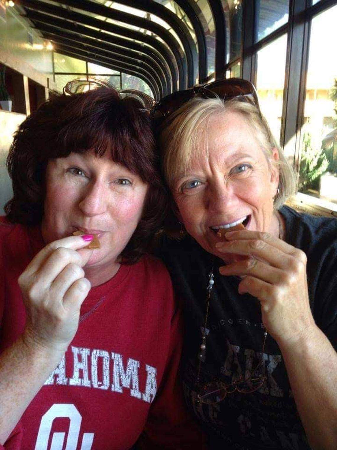 Diana Jones (right) and her cousin Dayna Chapman (left) eat buttermilk fudge made from their family’s secret recipe. Chapman said Jones “loved with all her heart” and cared for people like family.