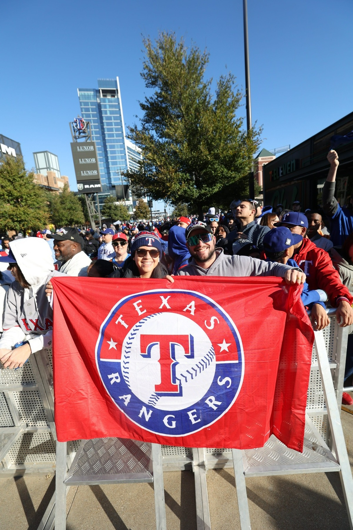Texas Rangers fans line up for the World Series parade near Globe Life Field on Friday, Nov. 3, 2023.
