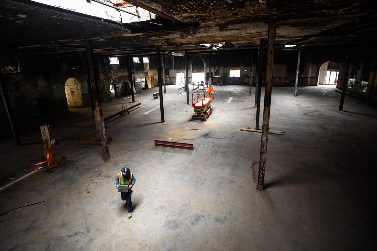 The interior on the restoration of the 95-year-old historic Fort Worth Public Market Wednesday, July 17, 2024. Restoration began on June of 2023 and is on a two year construction schedule.