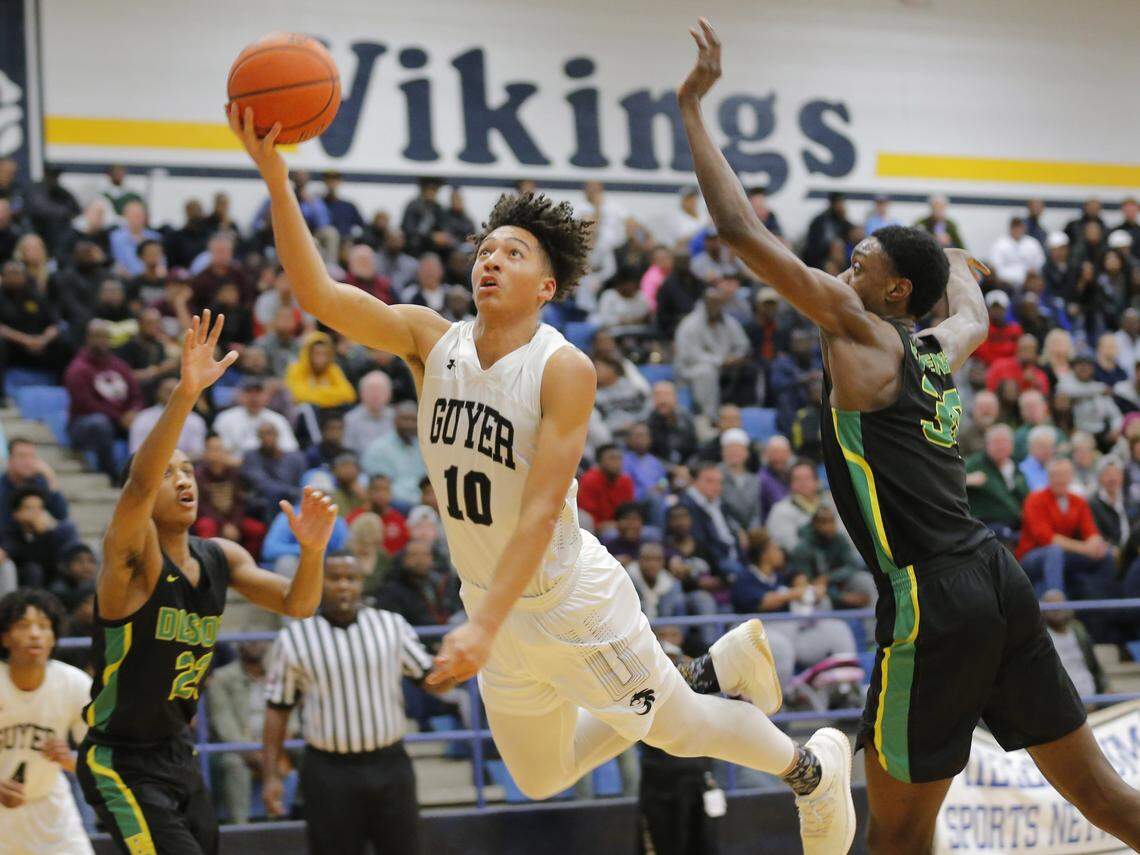 Denton Guyer’s Jalen Wilson (10) moves toward the hoop as the Wildcats beat DeSoto 48-45 in a boys basketball playoff game at Arlington Lamar High School on Friday, Feb. 23, 2018.