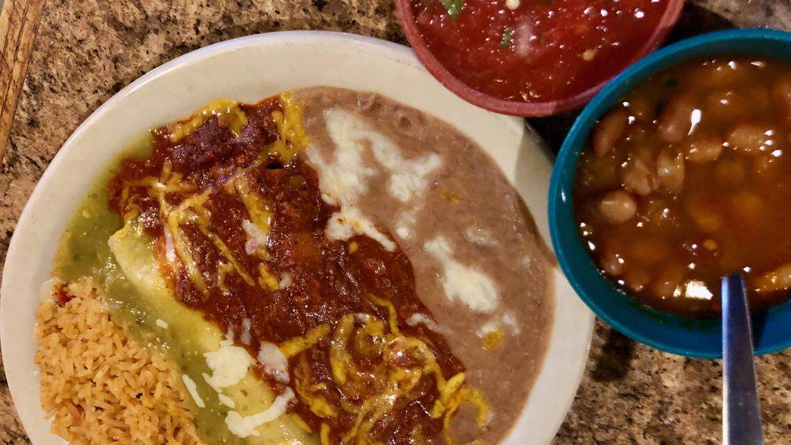 A combination lunch plate costs less than $10 at Los Amigos Mexican Restaurant in Grapevine.