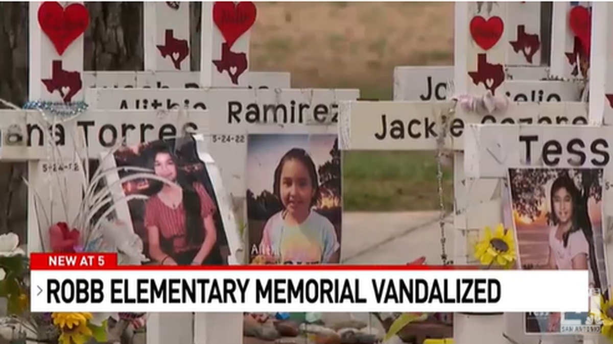 A memorial remembering the 2022 mass shooting at Robb Elementary School was vandalized, Texas police said.