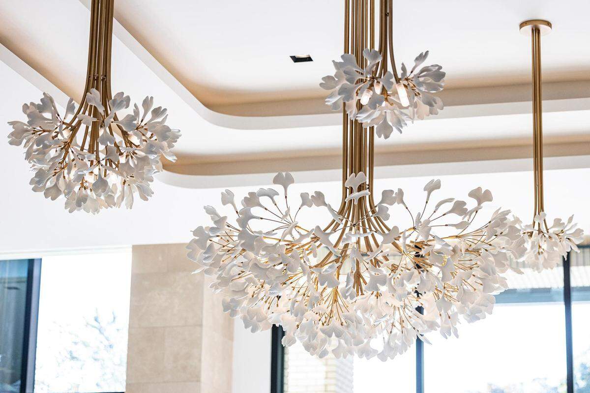 The chandeliers in the lobby of The Crescent Fort Worth Hotel on Thursday, Nov. 2, 2023.