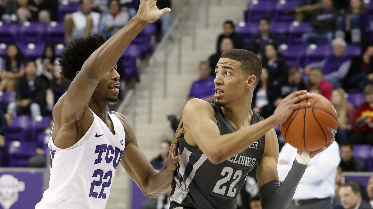 TCU forward RJ Nembhard guards Iowa State guard Tyrese Haliburton during the first half an NCAA basketball game at Schollmaier Arena in Fort Worth, Texas, Saturday, Jan. 4, 2020.