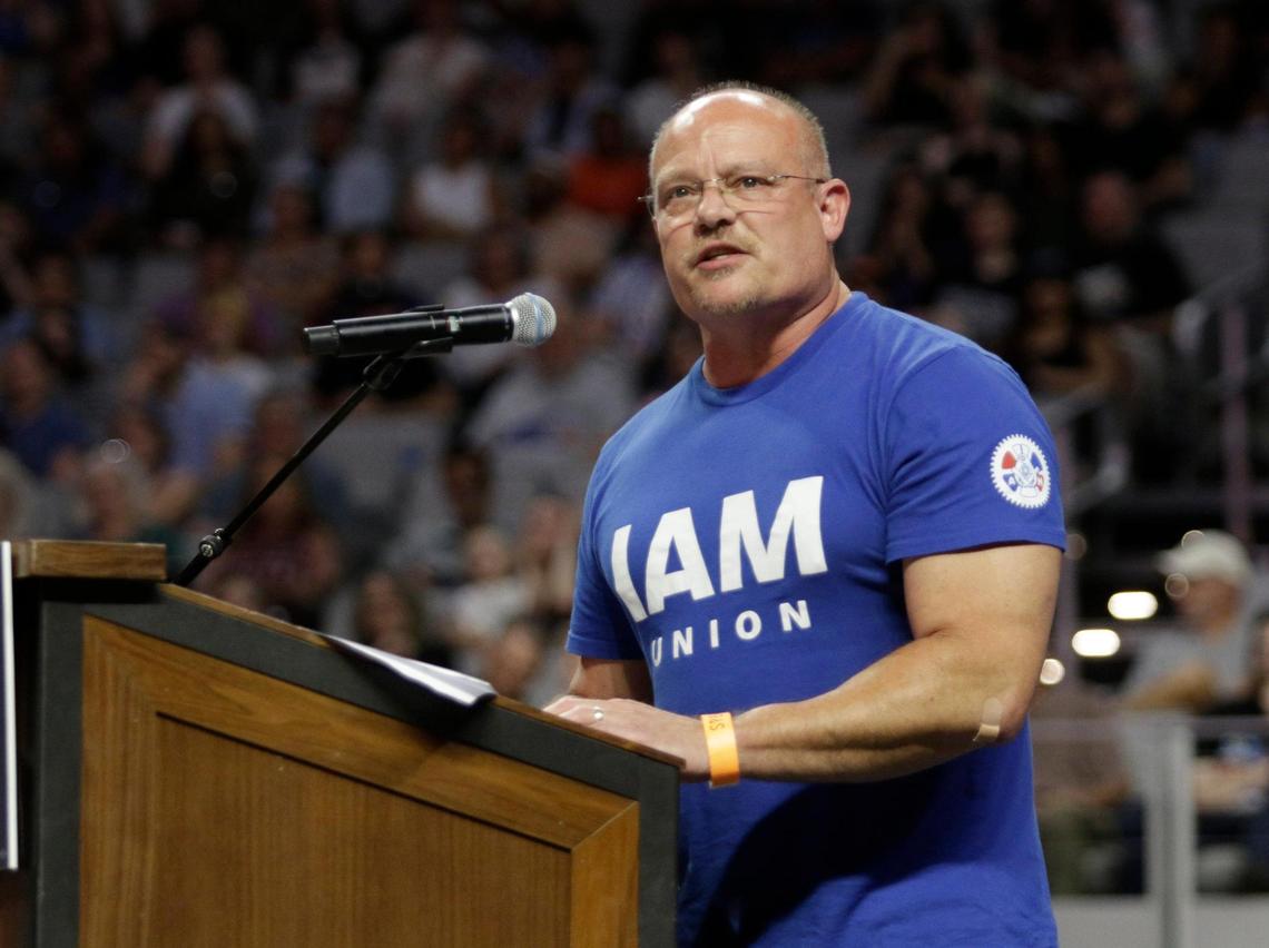 IAM Union President Brian Bryant at Bernie Sanders’ “Fighting Oligarchy: Where We Go From Here” tour stop at Dickies Arena on Sunday June 22, 2025.
