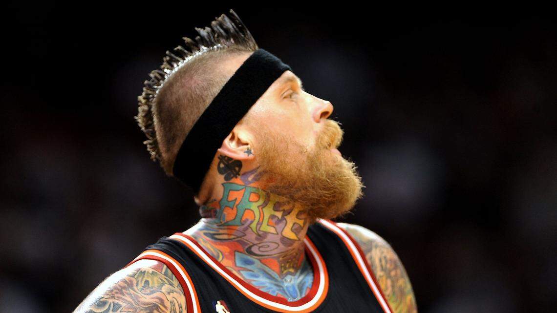 Miami Heat’s Chris Andersen is seen during first half play against the Detroit Pistons at AmericanAirlines Arena in Miami on Monday, Feb. 3, 2014. (Robert Duyos/Sun Sentinel/MCT)