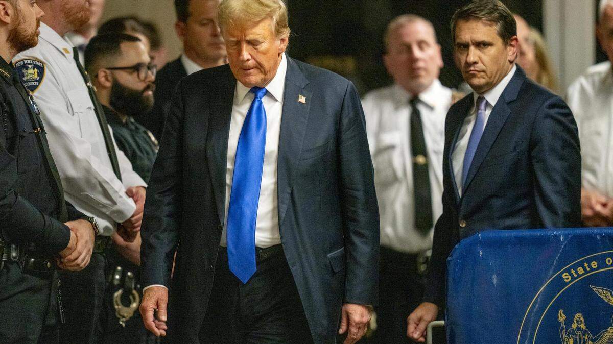 May 30, 2024; New York, NY, USA; Former President Donald Trump after being found guilty on 34 felony counts of falsifying business records court at Manhattan criminal court. Mandatory Credit: Steven Hirsch/Pool via USA TODAY NETWORK
