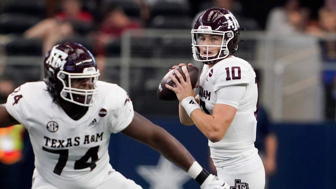 Texas A&M quarterback Zach Calzada and the Aggies struggled all day and lost to Arkansas, 20-10, on Saturday at AT&T Stadium.
