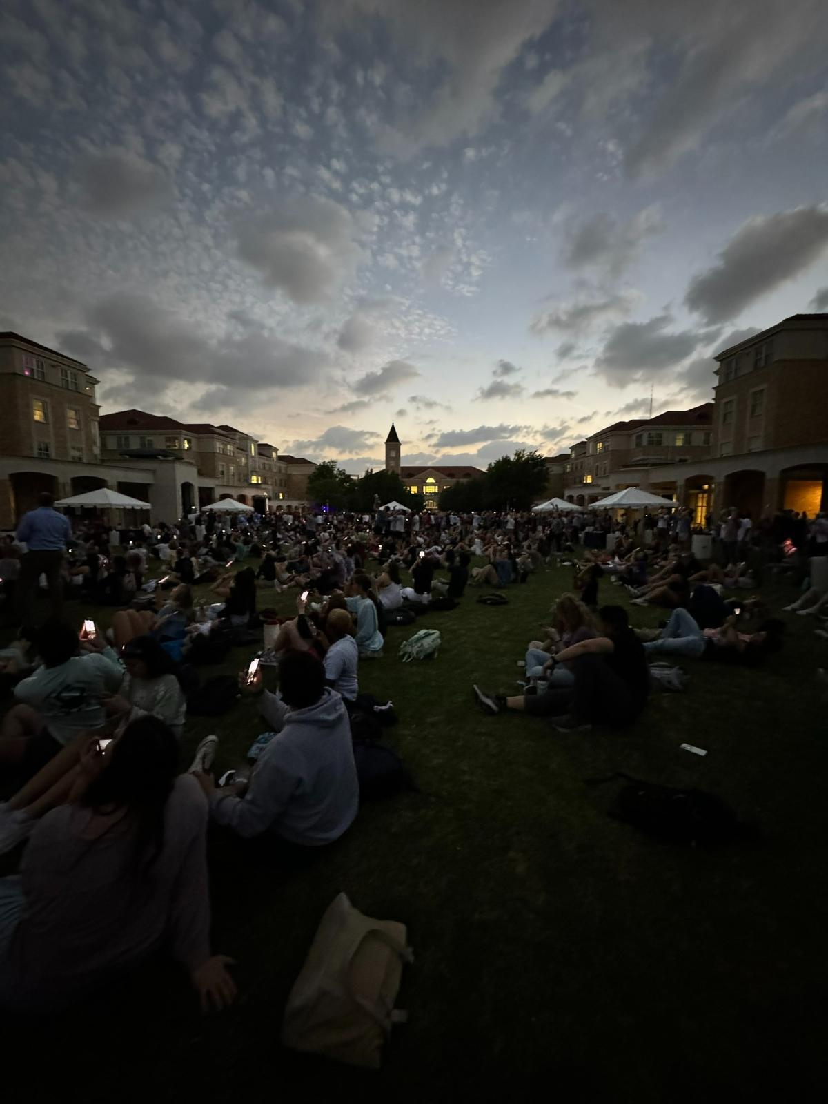 TCU students, faculty and staff gathered in multiple locations across campus, including the Campus Commons as seen here, to view the eclipse on Monday, April 8, 2024.