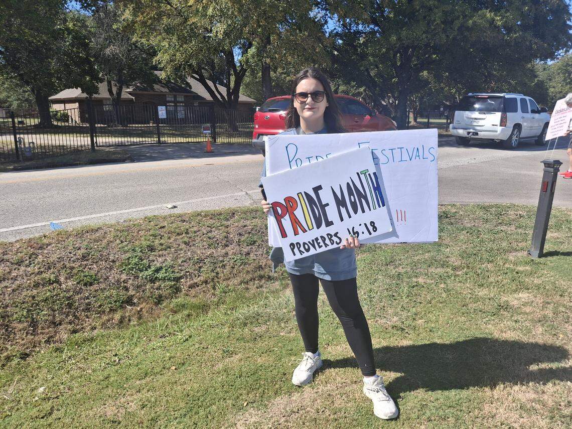 Texas Coalition for Kids executive director Kelly Neidert said she came to Pride Kel-So on Saturday to protest that the festival was open to all ages in spite of a drag show being part of the program.