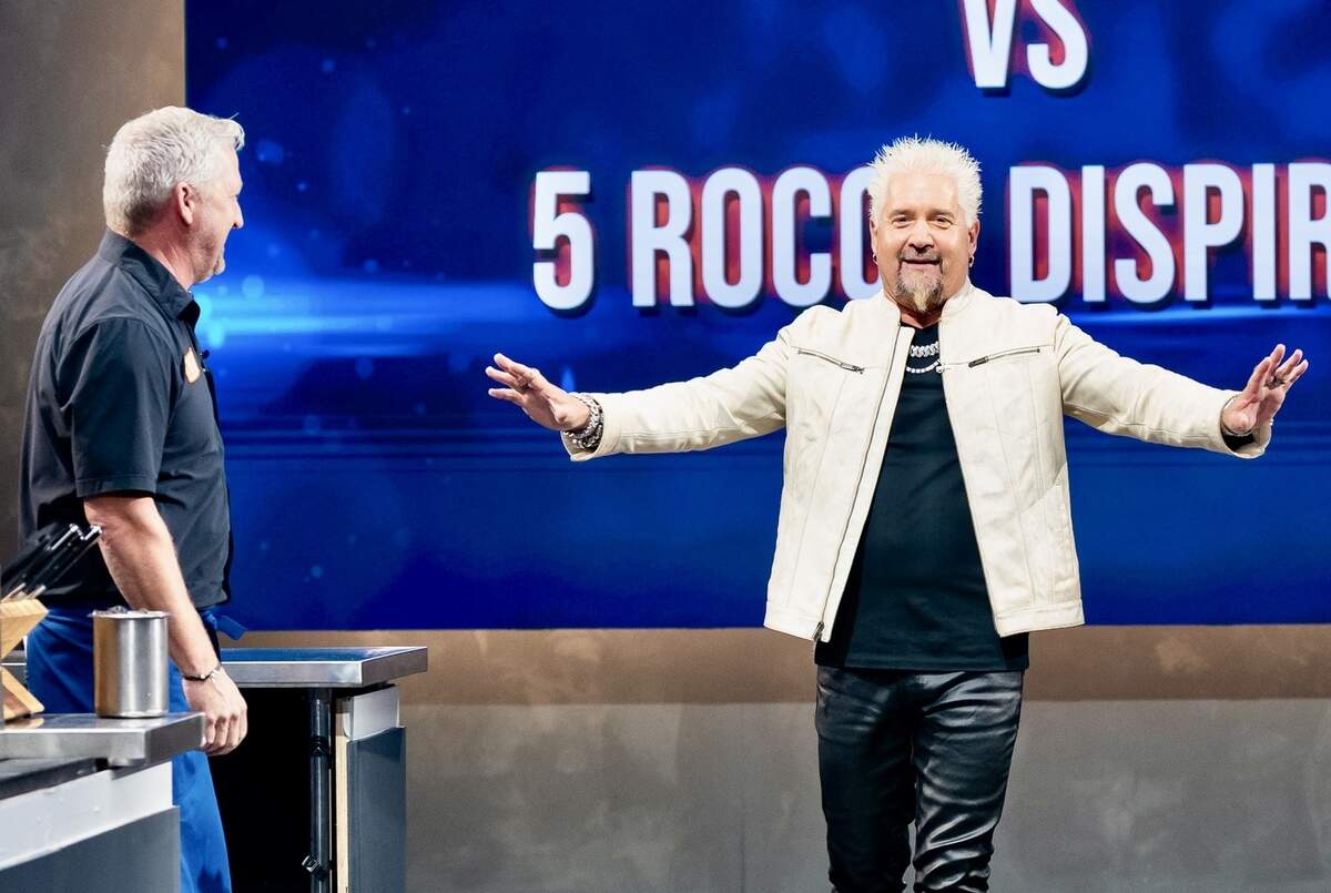 Chef Tim Love and host Guy Fieri on the Food Network show “Tournament of Champions” March 2, 2025.