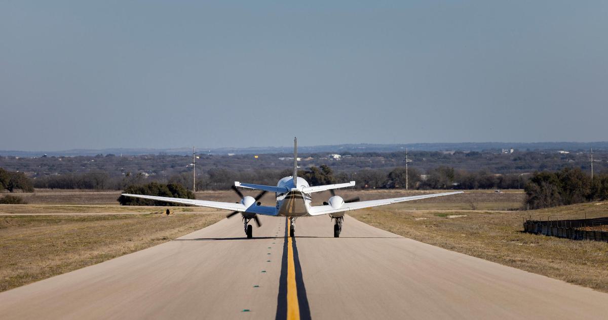 A King Air taxis on the new runway at Granbury Regional Airport on Feb. 26. A new terminal and runway have attracted traffic to the community.