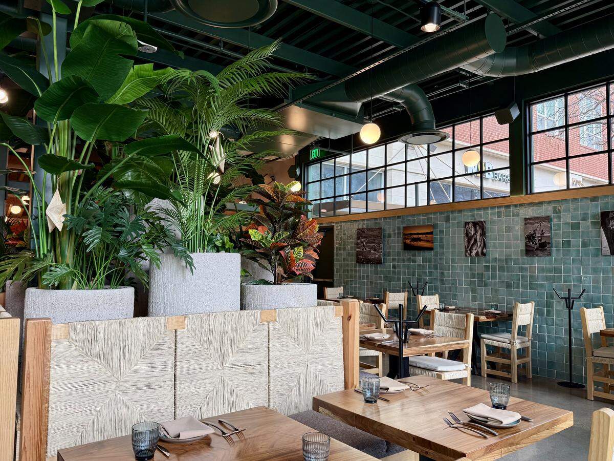The entryway and dining room at Dos Mares restaurant in Fort Worth, Texas, seen Feb. 8, 2026.