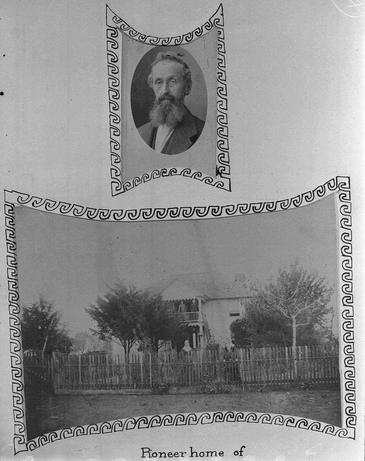 Undated: Early pioneer William Giddens and his home near Grapevine, Texas.