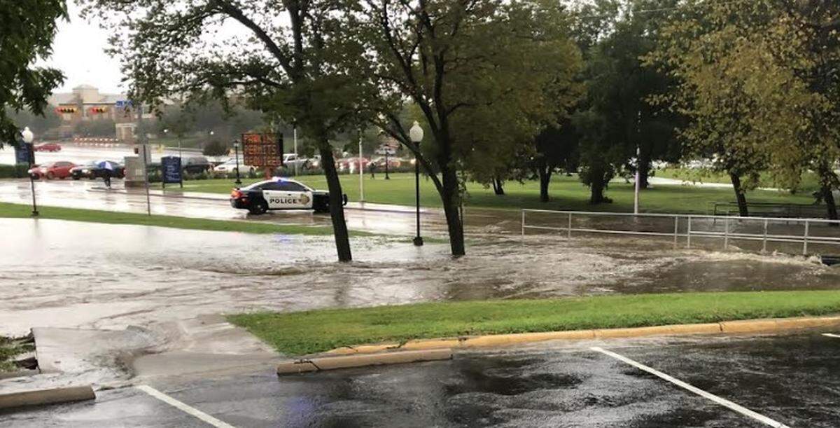 Flooding at Mitchell and West streets in Arlington Wednesday morning on the UTA campus.