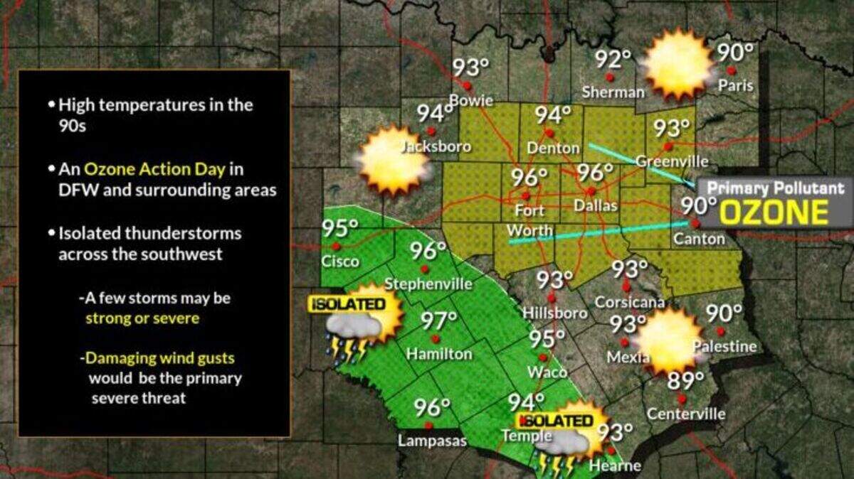 Although most of North Texas is going to experience record-breaking heat this weekend, some areas southwest of Fort Worth can also expect some isolated storms to join the extreme temperatures.