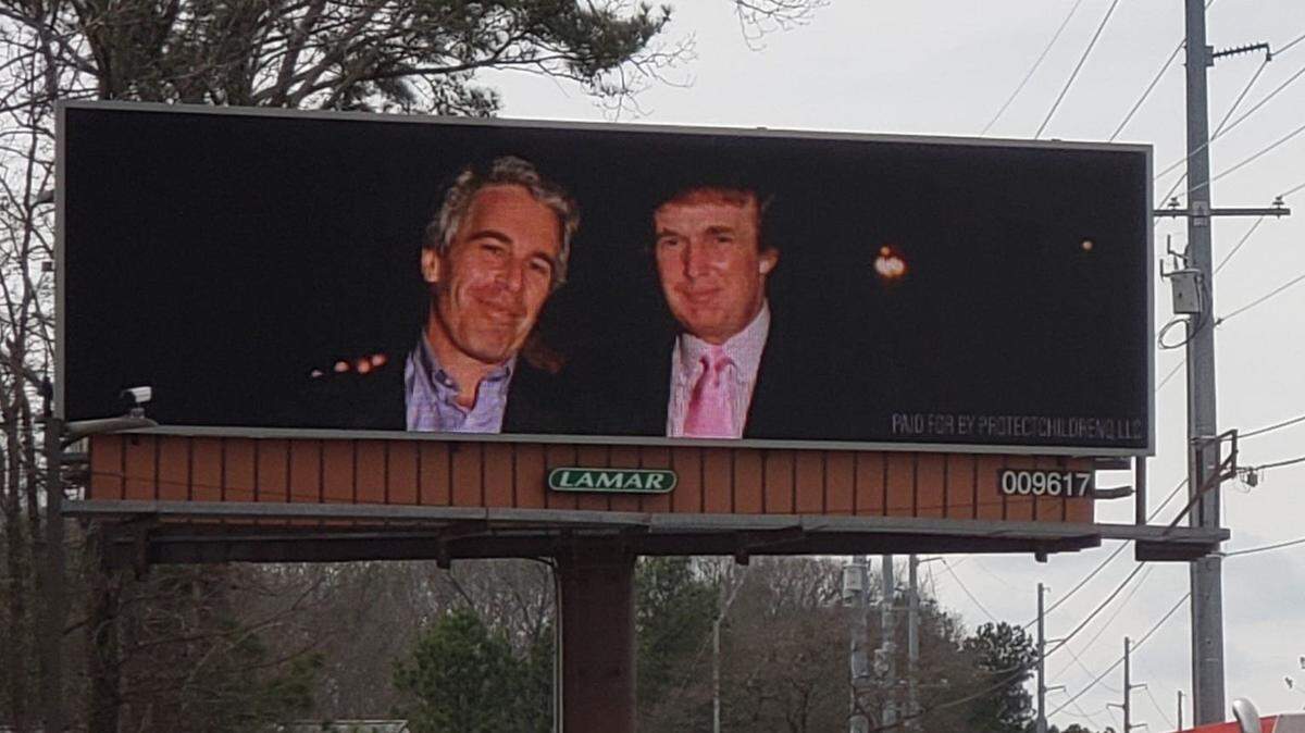 Electronic billboards featuring the images of Donald Trump and late sex trafficker Jeffrey Epstein have appeared in Fayetteville, North Carolina.