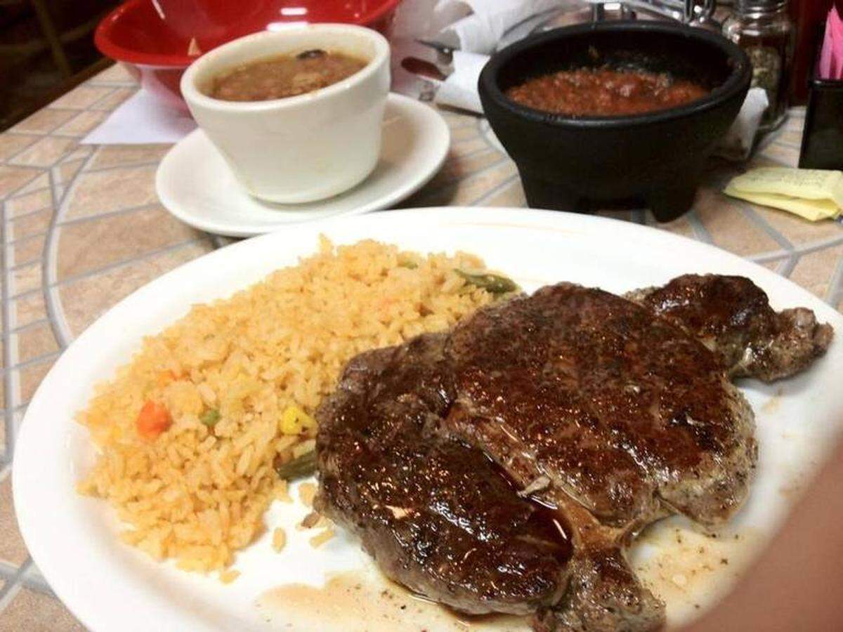 A breakfast version of the steak platter at La Rueda in east Fort Worth.