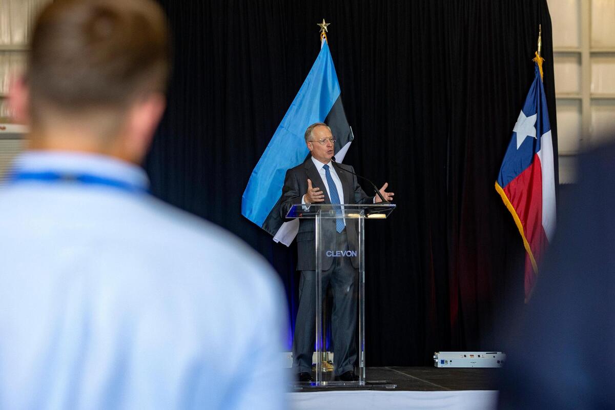 Hillwood Chairman Ross Perot Jr. talks about the partnership between the city of Forth Worth and Clevon, an Estonian company manufacturing autonomous delivery vehicles, at the Perot Field Fort Worth Alliance Airport on Thursday, Sept. 22, 2022.
