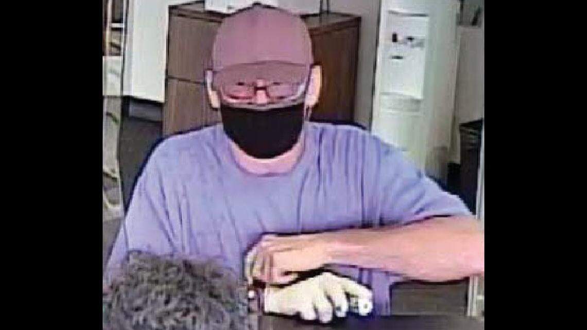 Thomas Joseph Banno of Florida, who is shown in a screenshot of a video from an Aug. 2, 2021, robbery of a Dallas Bank of America, has been sentenced to more than 11 years in a federal prison for a series of North Texas bank holdups.