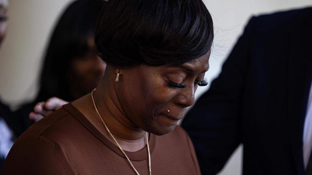 Crystal Mason becomes emotional while speaking to the media gathered about her acquittal in a high-profile voting rights case at the Tim Curry Criminal Justice Center in Fort Worth on Friday, March 29, 2024. The Texas Second Court of Appeals reversed Mason’s conviction on Thursday evening where she had faced five years in prison for submitting a provisional ballot in Tarrant County in 2016 that was never counted as a vote.