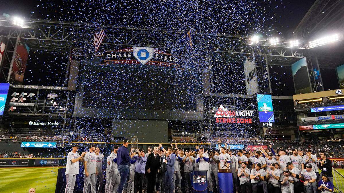 Texas Rangers celebrate after winning Game 5 of the baseball World Series against the Arizona Diamondbacks Wednesday, Nov. 1, 2023, in Phoenix. The Rangers won 5-0 to win the series 4-1.