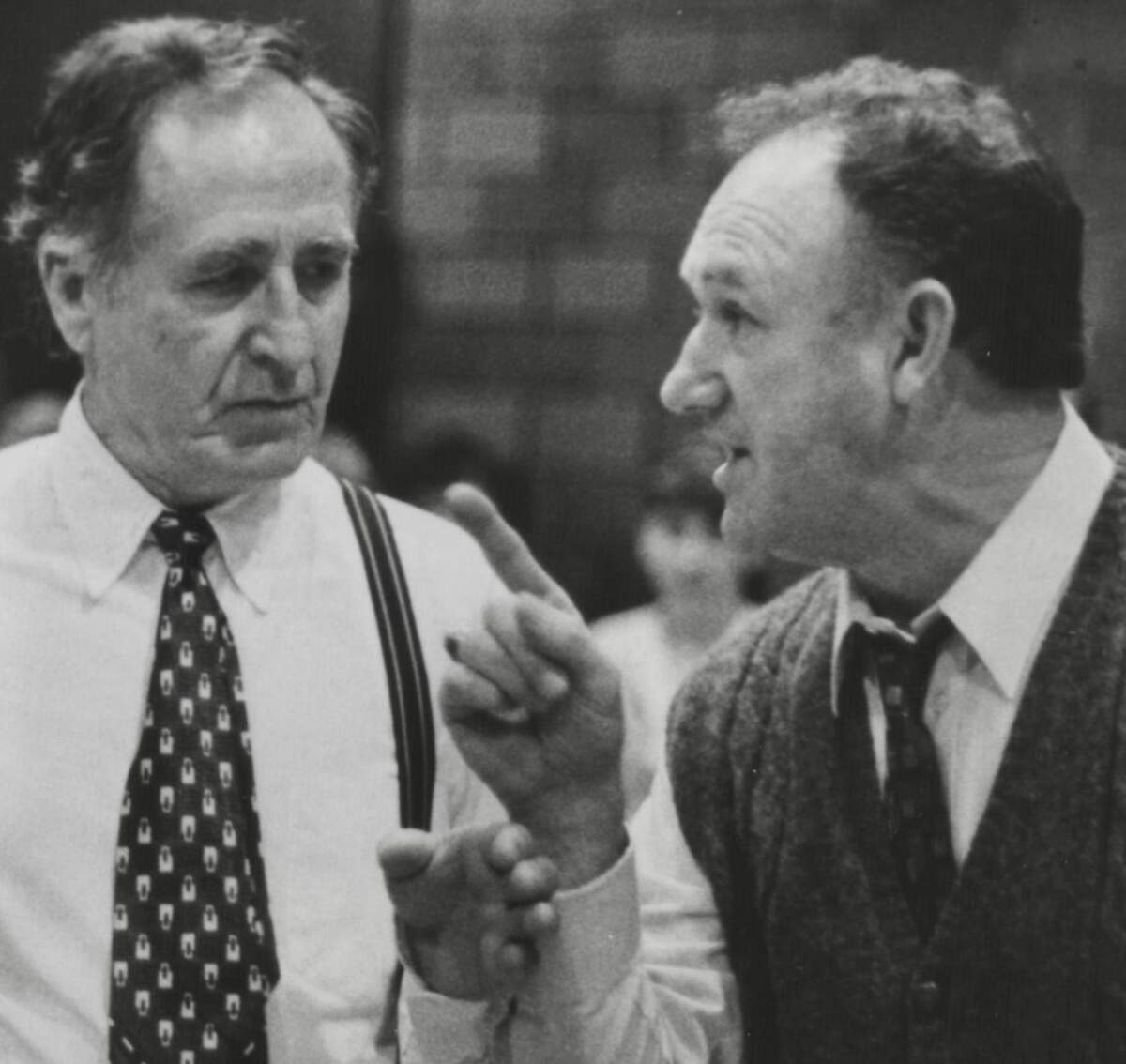 Sheb Wooley, a former Fort Worth singer and radio host, and Gene Hackman dispute a call in the 1986 movie “Hoosiers.”