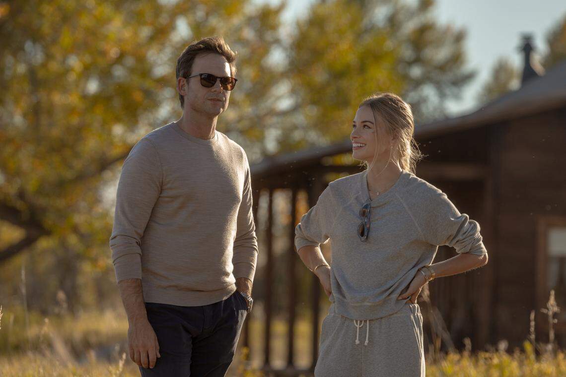 Pictured (L-R): Patrick J Adams as Russell McIntosh, Elle Chapman as Paige McIntosh in season 1, episode 1 of the Paramount+ series “The Madison.”