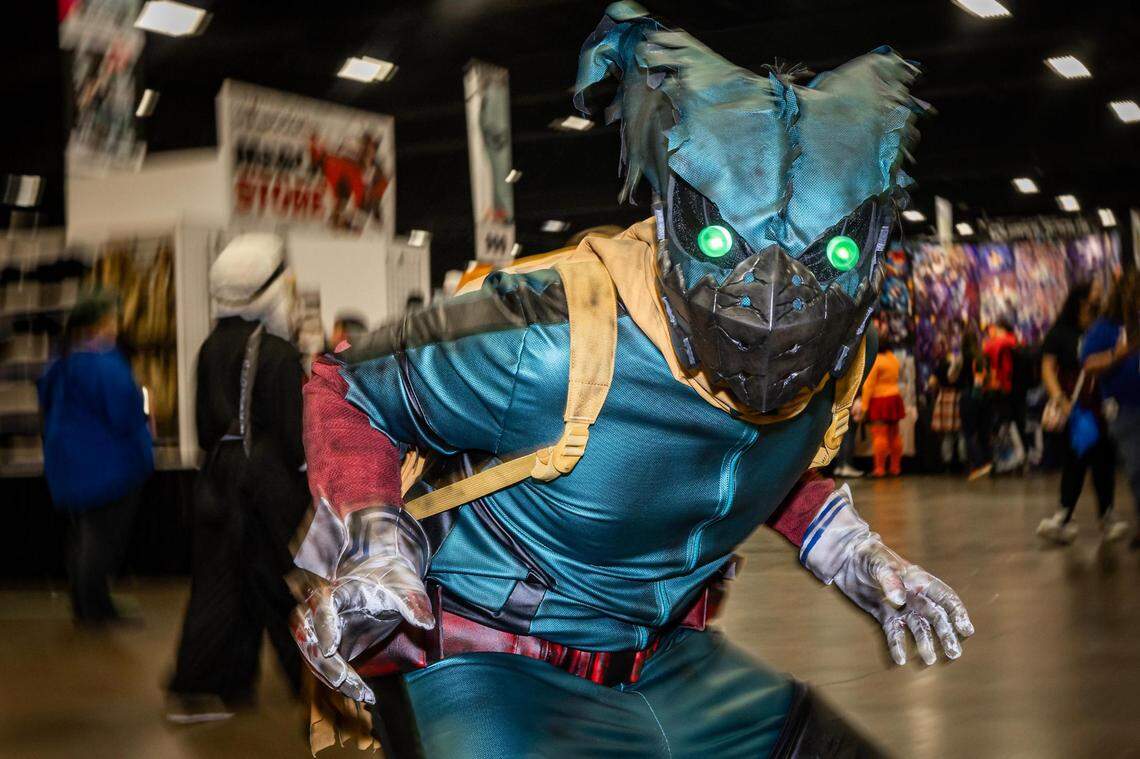 Jaden, who is dressed as Dark Deku, is photographed in his cosplay for the Anime Frontier event at the Fort Worth Convention Center on Friday, Dec. 8, 2023.