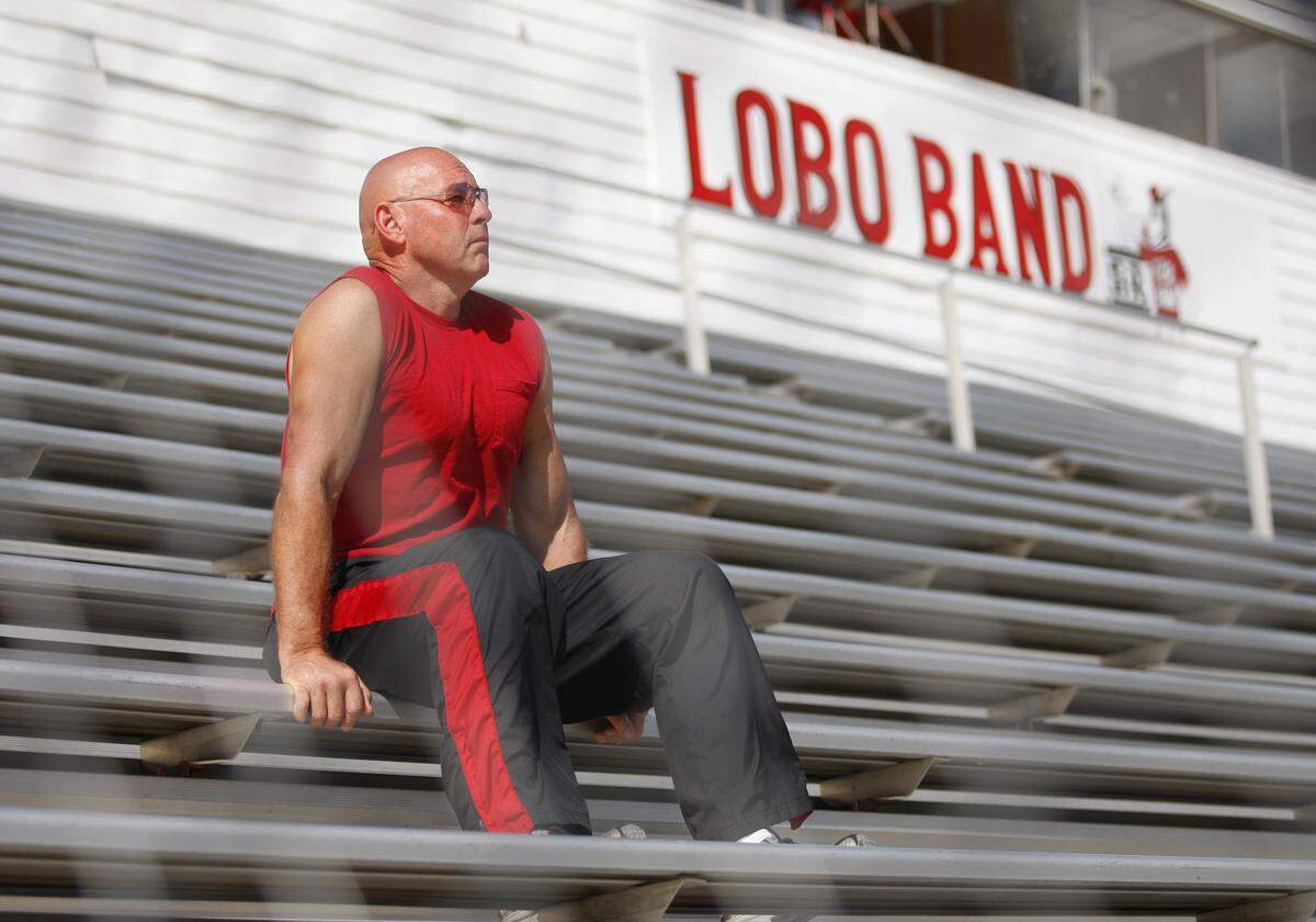 Mike Flynt, at the age of 59, went back to school at Sul Ross State University to finish his 4th year of eligibility for the NCAA. He says the stadium has not changed since he played for the school in the 1970s. He played in the game against Texas Lutheran University on Saturday October 13, 2007.