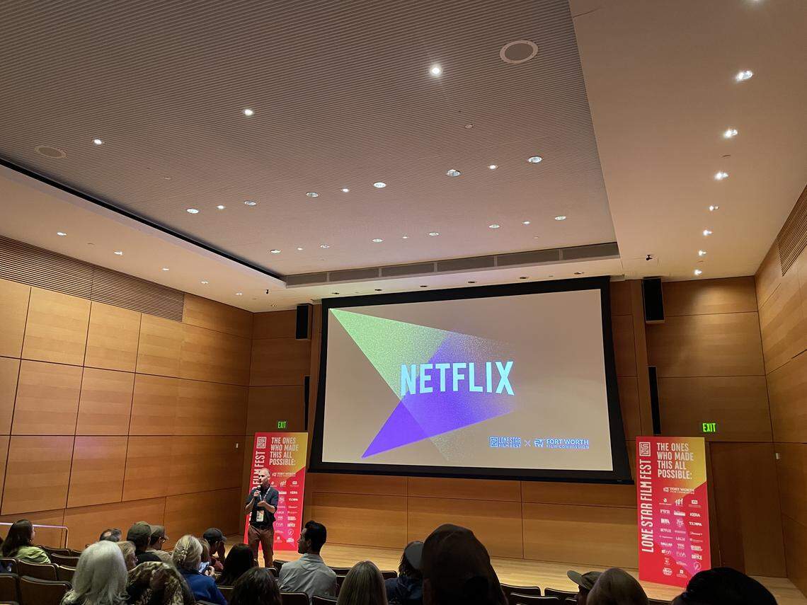Lone Star Film Festival executive director Chad Mathews intros the film “Train Dreams” at the Modern Art Museum of Fort Worth on Thursday, Oct. 30, 2025.