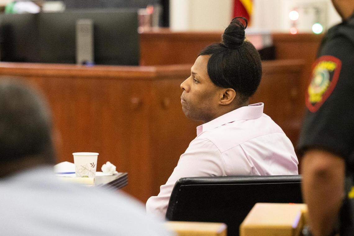 Timothy Huff listens to a witness on the first day of his murder trial for the fatal shooting of Garrett Hull, a 17-year Fort Worth police veteran, on Monday, June 6, 2022, in Tarrant County’s 396th District Court.