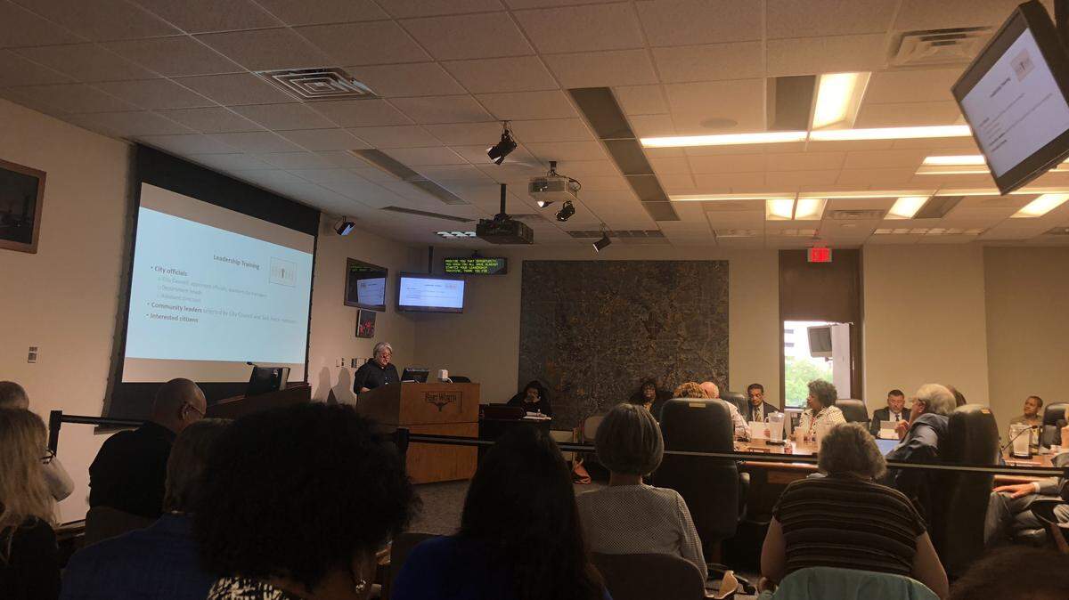 Race and Culture Task Force co-chair Rosa Navejar presents the group's findings so far to the City Council during a work session on Tuesday, May 1, 2018.
