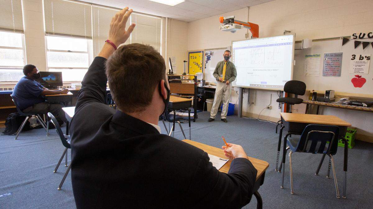 Eleventh graders in class at Fort Worth’s Young Men’s Leadership Academy in November. As Texas’ 2021 legislative session begins, education advocates are calling for lawmakers to protect education funding.
