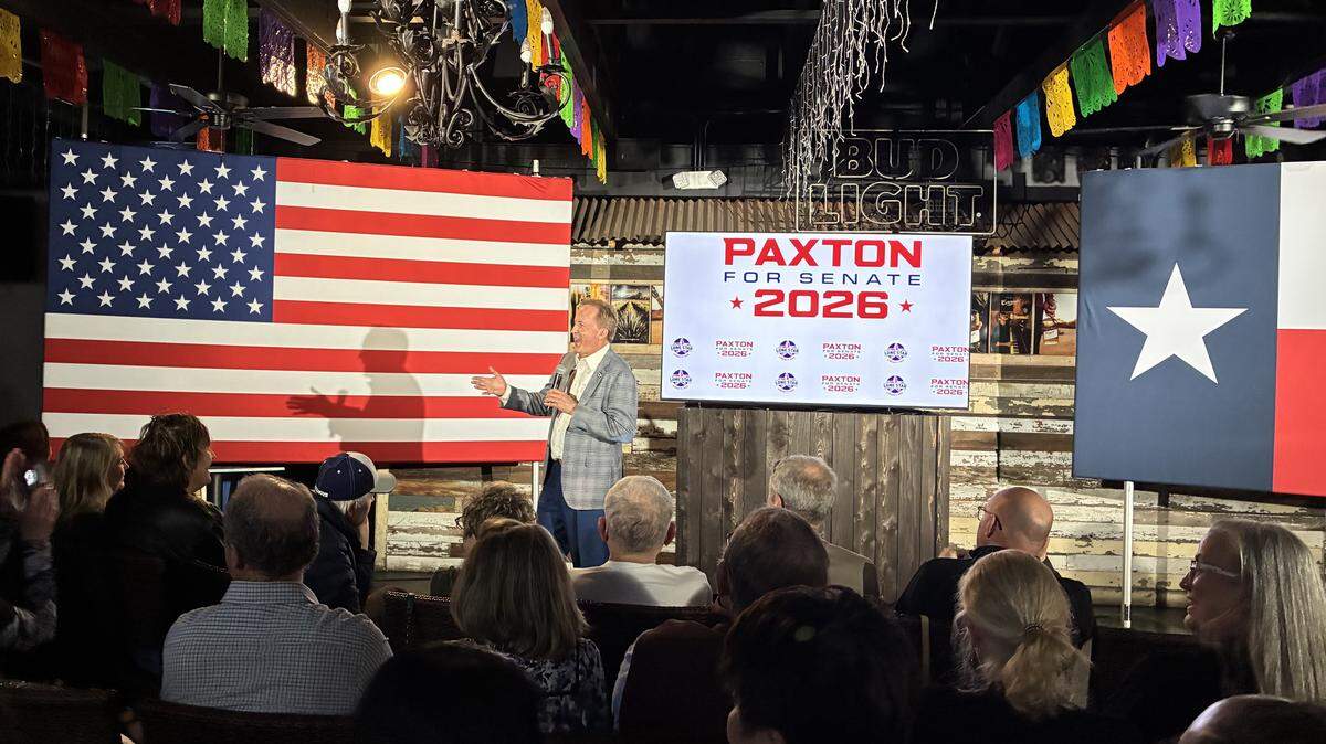 Texas Attorney General Ken Paxton speaks at a campaign event in Allen on Feb. 17. He’s running in the Republican primary for U.S. Senate.