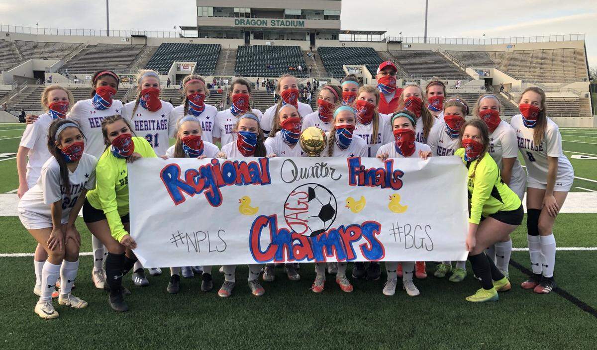 The Midlothian Heritage girls soccer team is headed to the Class 4A Region 1 semifinals after beating Benbrook 6-0 at Dragon Stadium on Friday April 2, 2021.