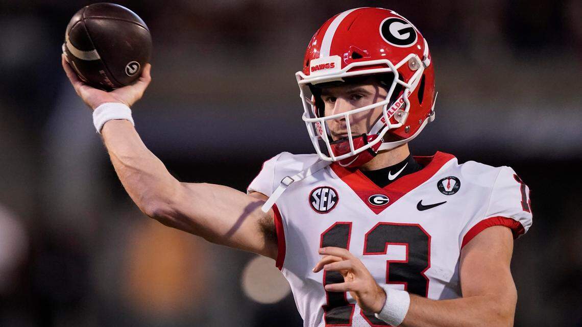 Georgia quarterback Stetson Bennett (13) will lead the Bulldogs into the CFP title game on Jan. 9.