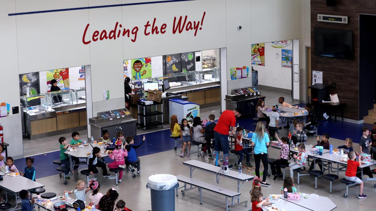 Students eat lunch in the cafeteria at Haslet Elementary on Thursday, March 2, 2023. Since 2010, Northwest ISD has added 15,000 students to its population and is one of the fastest-growing school district in Texas.