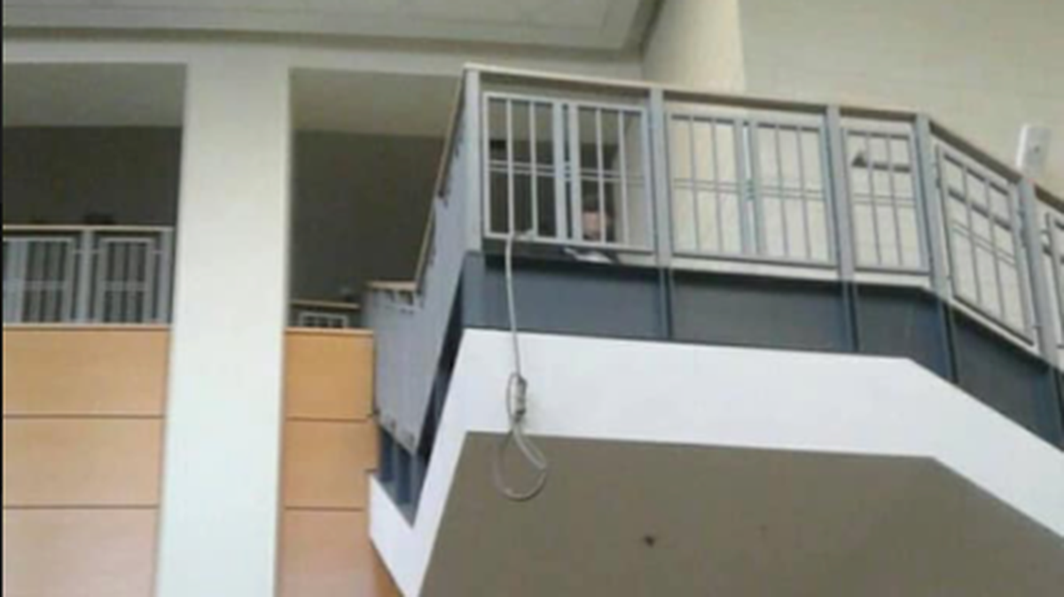 A noose was found tied around a staircase at Weatherford High School in early December. The photo was posted online on Wednesday.