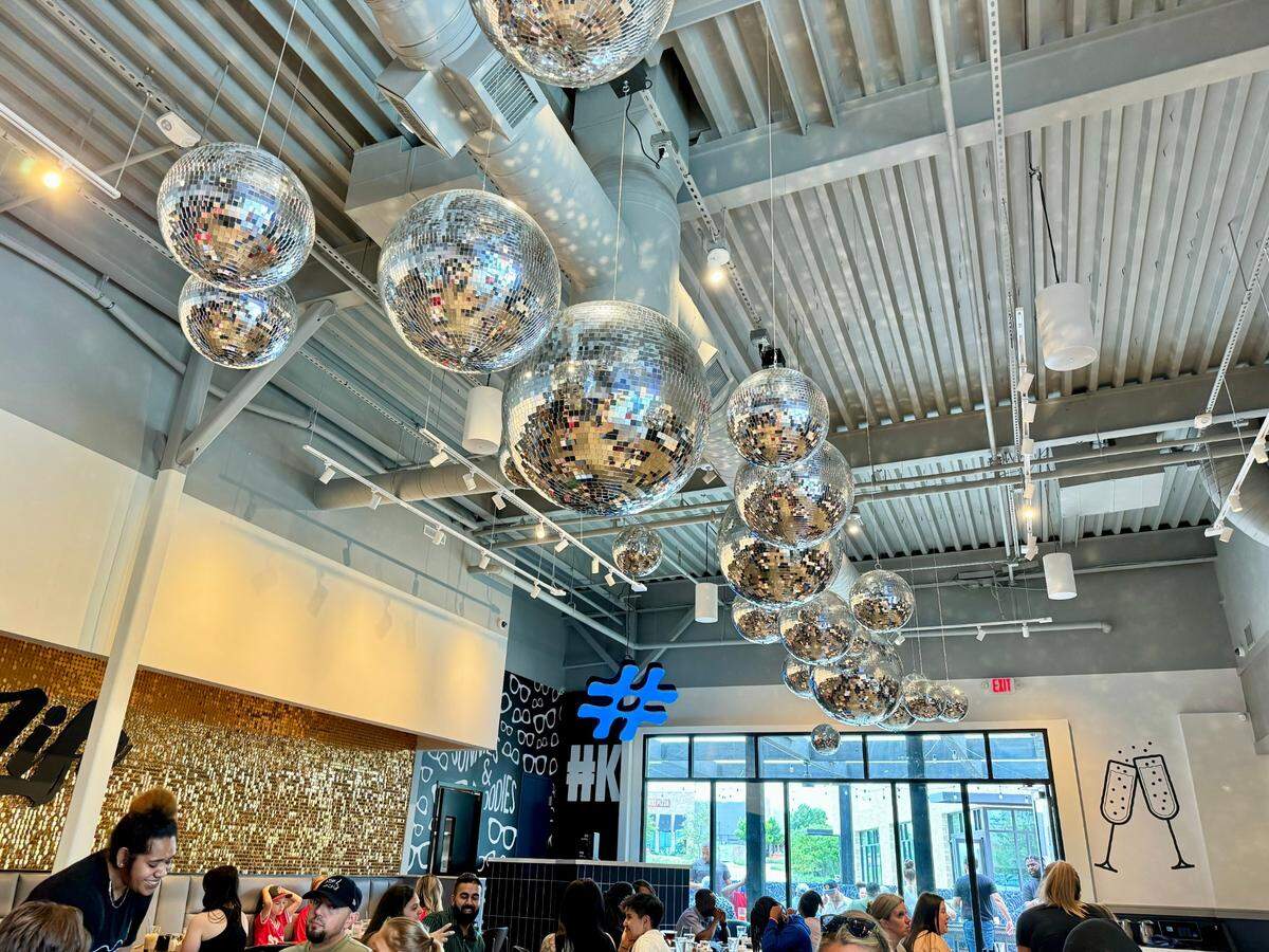 Phoenix-based Hash Kitchen’s Fort Worth location, seen May 11. 2024. It has both the decor and thumping bass of a dance club.