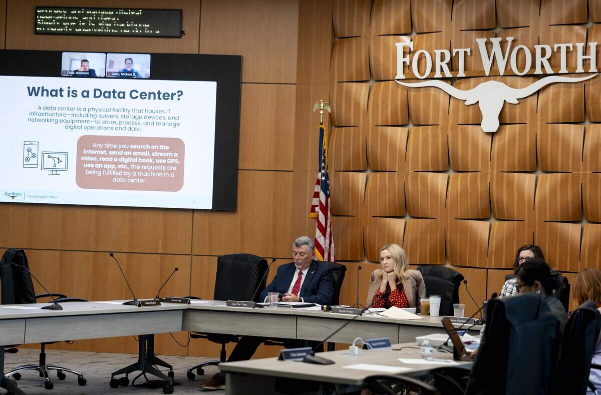 Fort Worth City Council listens to a presentation on data center development regulations from Assistant City Manager Jesica McEachern during a City Council work session on Tuesday, June 2, 2026 in Fort Worth, Texas.