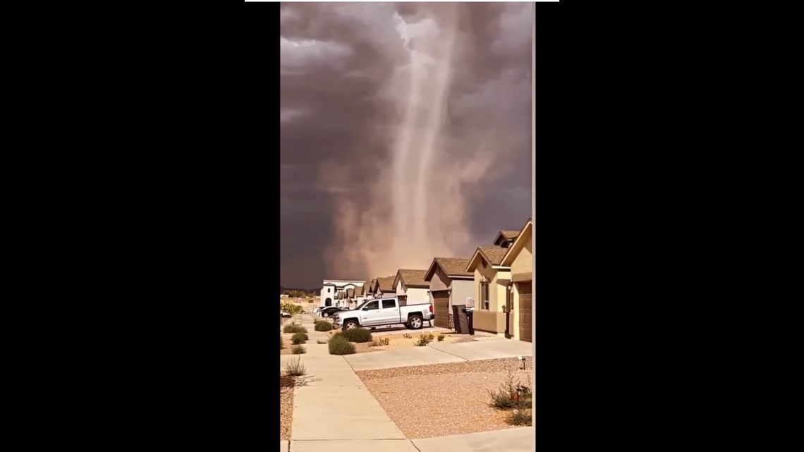 A huge dust devil came close to a neighborhood in El Paso, Texas, video shows.