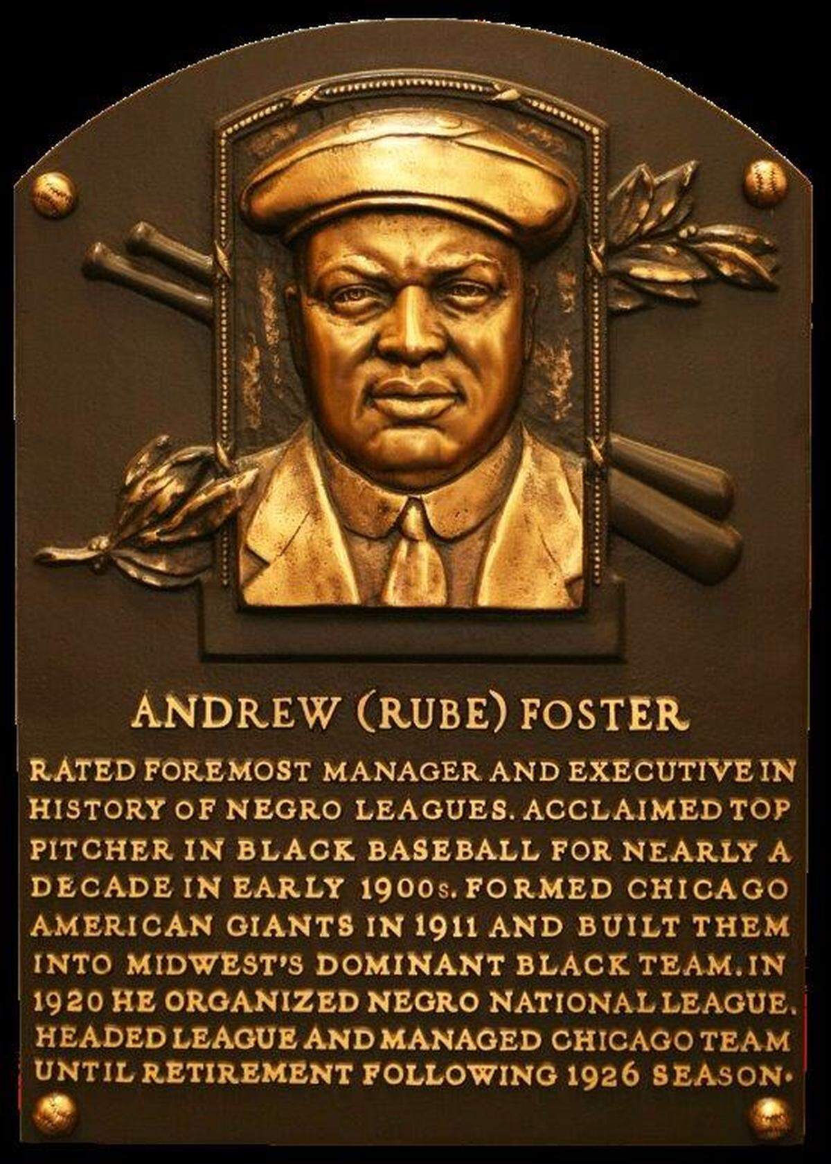 Rube Foster’s Major League Baseball plaque, Cooperstown.